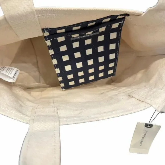 NWT Anthropologie The Hartley Cotton Canvas Tote Blue Beaded Lemon Print - Picture 8 of 11